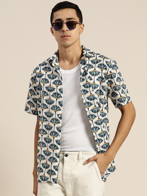

Hancock Men White Relaxed Printed Casual Shirt