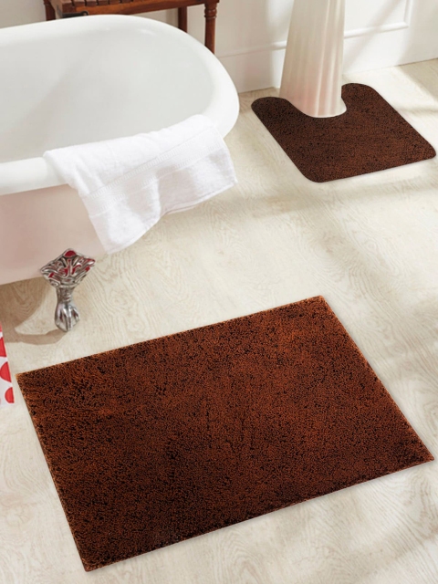 

OBSESSIONS Set Of 2 Solid Pure Cotton 2800 GSM Anti-Skid Bath Rugs, Brown