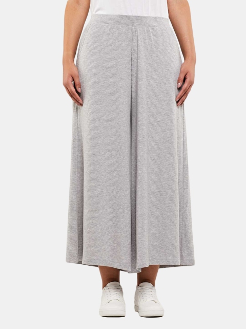 

BLUEAGE Women Grey Flared Knitted Cropped Palazzos