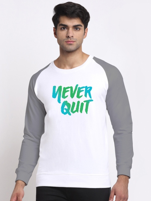 

Friskers Men White & Grey Never Quit Printed Sweatshirt