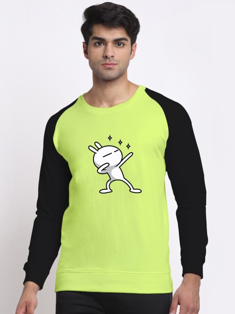 

Friskers Men Lime Green Three Stars Printed Colourblocked Pullover Sweatshirt