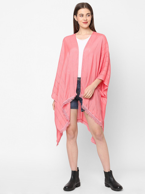 

Get Wrapped Women Pink Solid Longline Shrug