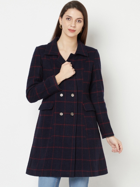 

Owncraft Women Navy Blue & Red Checked Over Coat