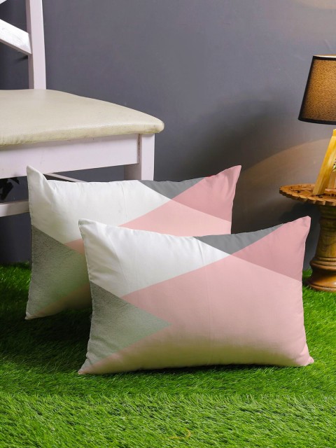 

STITCHNEST Pink & White Set of 2 Geometric Rectangle Cushion Covers