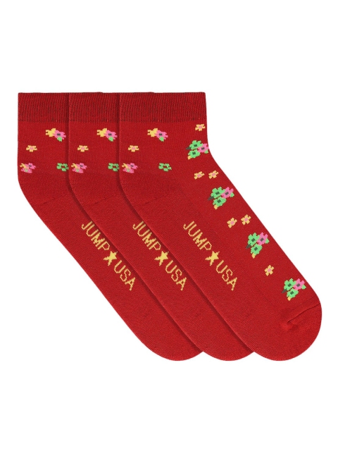 

JUMP USA Women Pack Of 3 Red Cotton Ankle-Length Socks