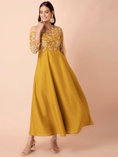 

INDYA Woman Yellow One Shoulder Ethnic Maxi Dress