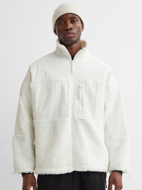 

H&M Men White Solid Teddy Outdoor Jacket