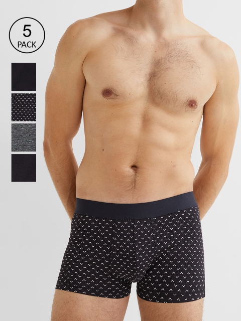 

H&M Men Black & Grey 5-Pack Short Cotton Trunks 1040412001