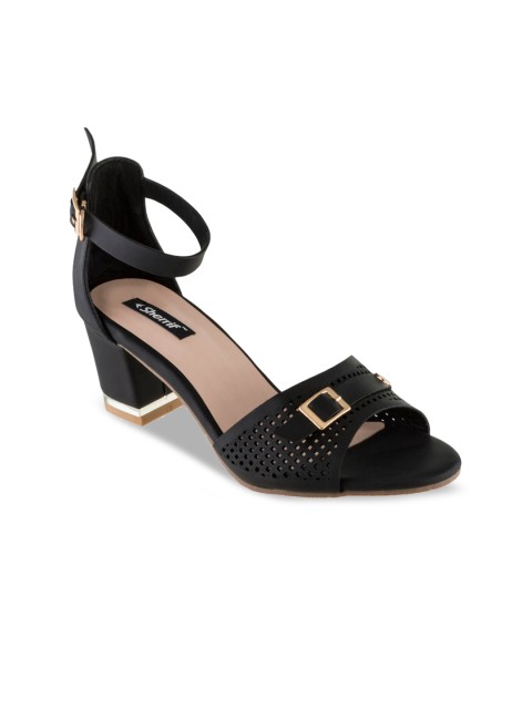 

Sherrif Shoes Black Party Block Sandals With Laser Cuts