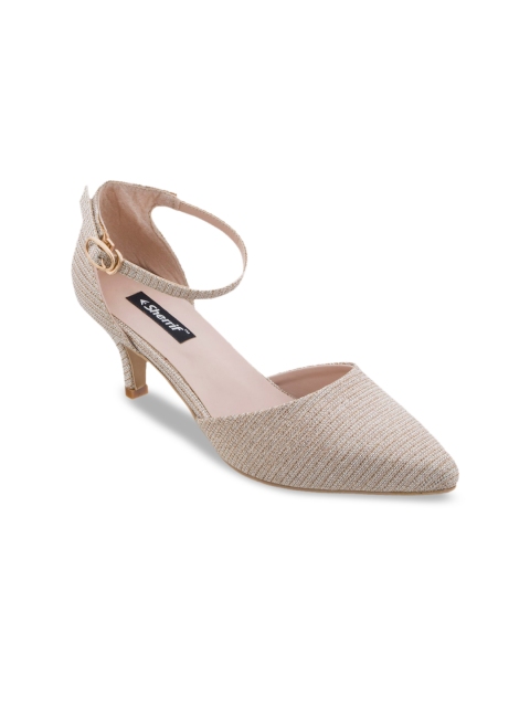

Sherrif Shoes Woman Gold-Toned Party Kitten Pumps with Buckles