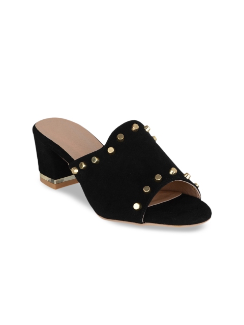 

Sherrif Shoes Black Embellished Velvet Party Block Mules