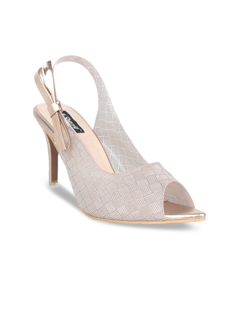 

Sherrif Shoes Gold-Toned Textured Party Stiletto Peep Toes