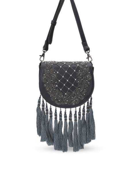 

Clotche Grey PU Structured Sling Bag with Tasselled