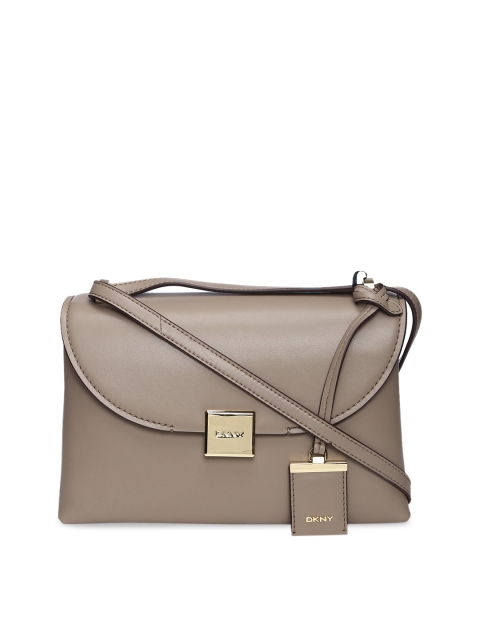 

DKNY Beige Solid Leather Structured Sling Bag