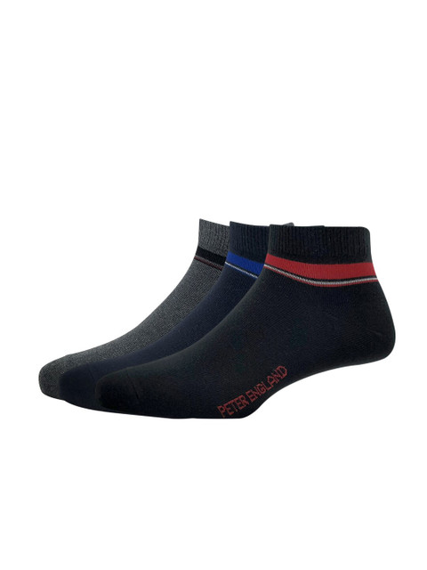 

Peter England Men Pack Of 3 Patterned Ankle-Length Socks, Black