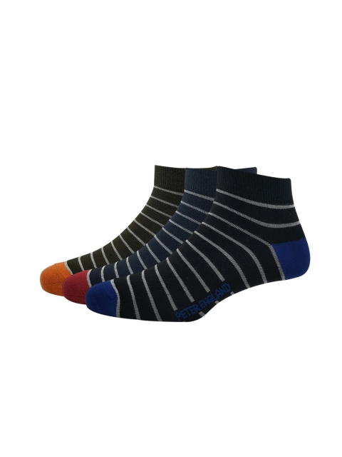 

Peter England Men Pack Of 3 Striped Ankle-Length Socks, Black