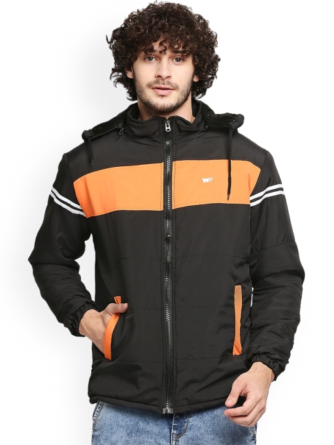 

Zeel Men Black & Orange Solid Polyester Lightweight Padded Jacket with Detachable Hood