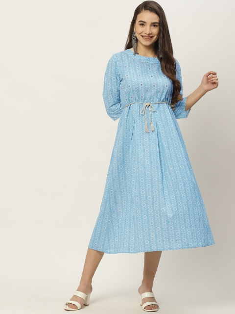 

INDYES Blue Ethnic Motifs Midi Dress
