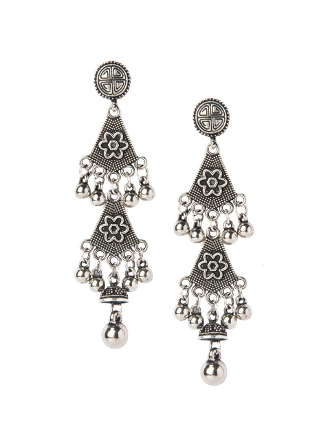 

Shining Jewel - By Shivansh Oxidised Silver-Plated Antique Classic Drop Earrings