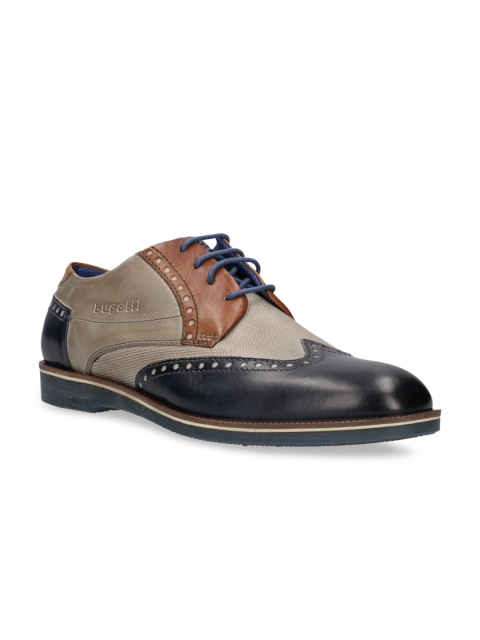 

Bugatti Men Navy Blue & Beige Colourblocked Leather Brogues