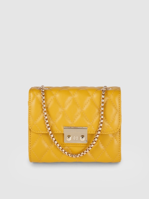 

Allen Solly Mustard Yellow PU Structured Quilted Sling Bag