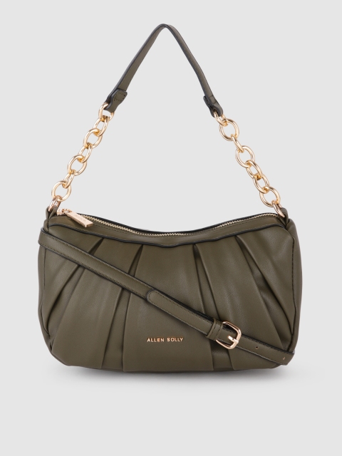 

Allen Solly Olive Green PU Structured Hobo Bag