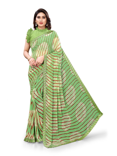 

KALINI Green & Red Leheriya Saree