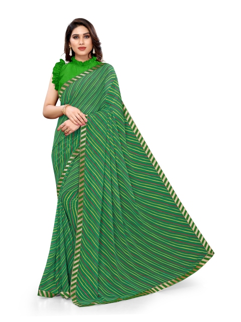 

KALINI Green & Yellow Striped Saree