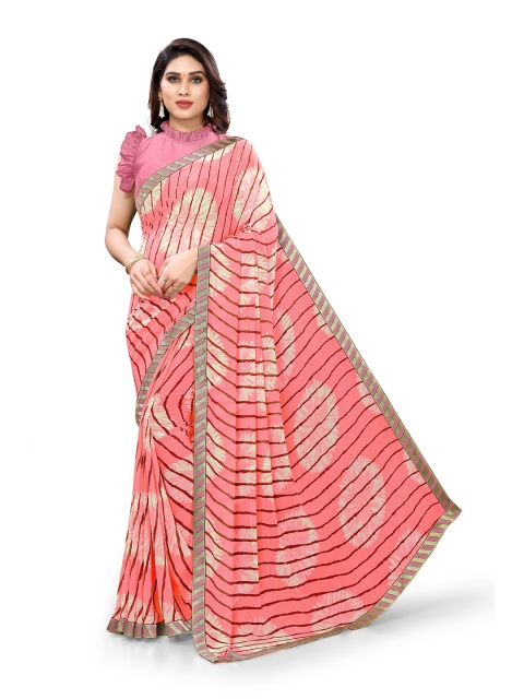 

KALINI Pink & Maroon Leheriya Printed Georgette saree