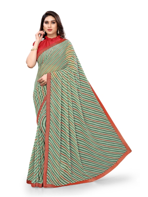 

KALINI Green & Red Printed Leheriya Saree