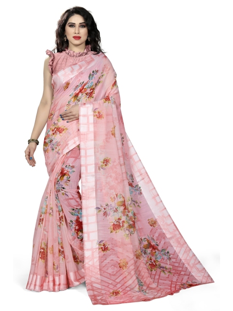 

KALINI Pink & Red Floral Printed Designer Bagh Saree