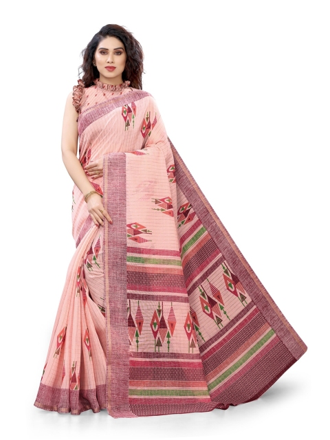 

KALINI Pink & Green Ethnic Motifs Printed Designer Bagh Saree