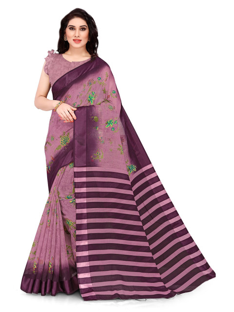 

KALINI Purple & Green Floral Printed Designer Bagh Saree