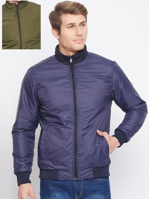 

Okane Men Olive Green & Blue Reversible Bomber Jacket