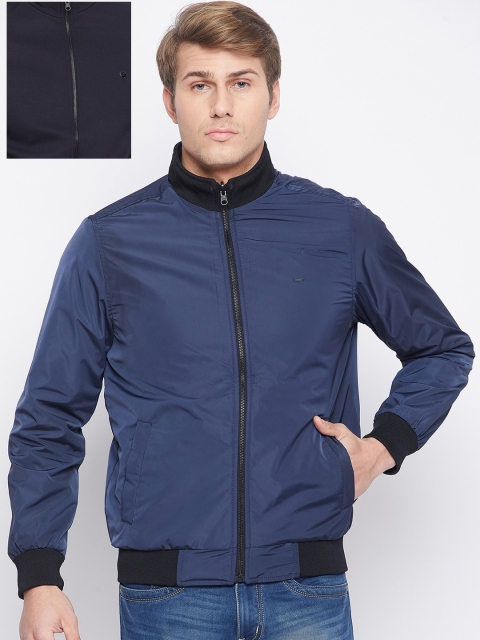 

Okane Men Navy Blue Reversible Bomber Jacket