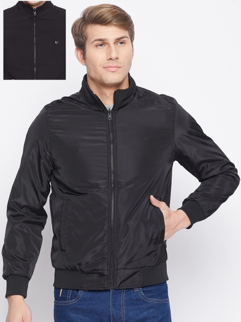 

Okane Men Black Reversible Bomber with Embroidered Jacket