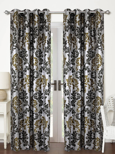 

Home Sizzler Grey & Olive Green Set of 2 Printed Regular Long Door Curtain