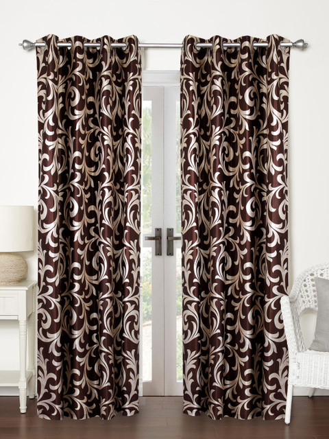 

Home Sizzler Brown & Gold-Toned Set of 2 Printed Regular Long Door Curtains
