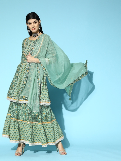 

Ishin Green Pure Cotton Short Kurti with Sharara