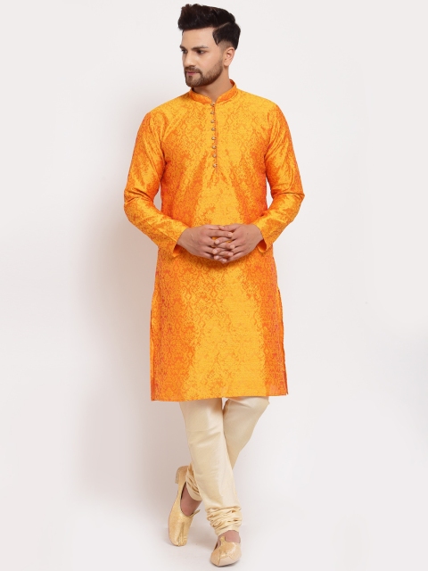 

MOHANLAL SONS Men Orange & Beige Woven Design Kurta with Churidar