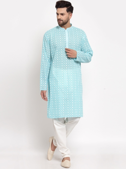 

MOHANLAL SONS Men Blue Printed Kurta with Churidar