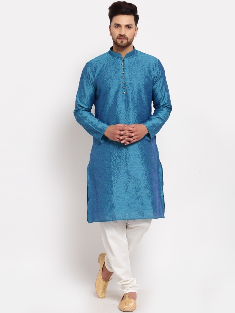 

MOHANLAL SONS Men Turquoise Blue Ethnic Motifs Kurta with Churidar