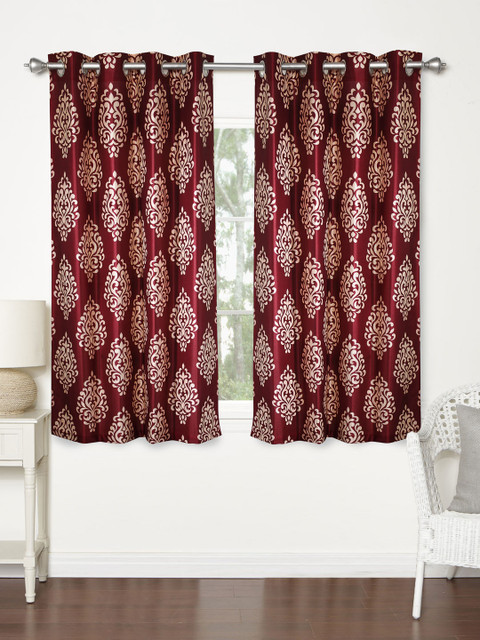 

Home Sizzler Maroon Set of 2 Printed Regular Window Curtains