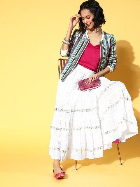 

Ishin Women White Solid With Gota Patti Flared Maxi Skirt