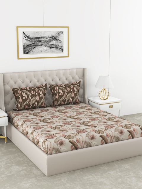 

BIANCA Khaki & Brown Floral 210 TC Queen Bedsheet with 2 Pillow Covers