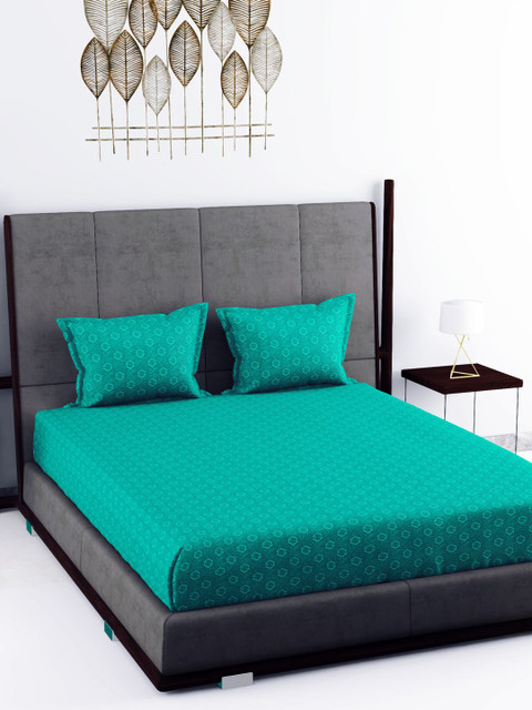 

BIANCA Unisex Green Geometric Printed 210 TC Queen Bedsheet with 2 Pillow Covers