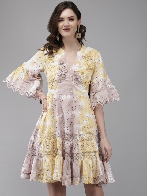 

Ishin Multicoloured Floral Embroidered A-Line Dress, Multi