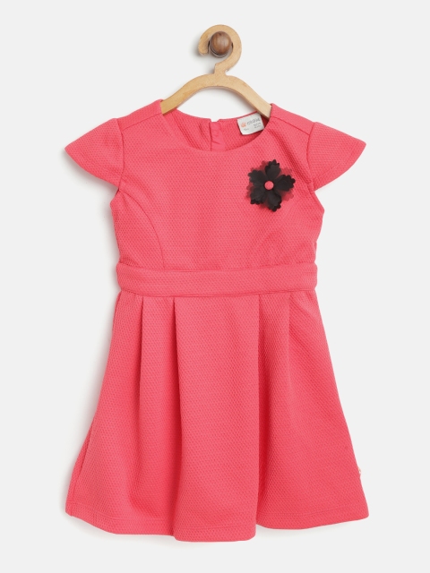 

FS Mini Klub Girls Coral Pink Self Design Fit & Flare Dress