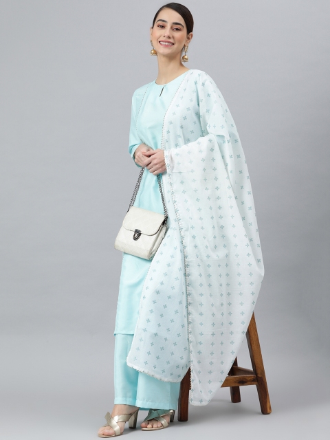 

Janasya Women Blue Kurta with Palazzos & With Dupatta