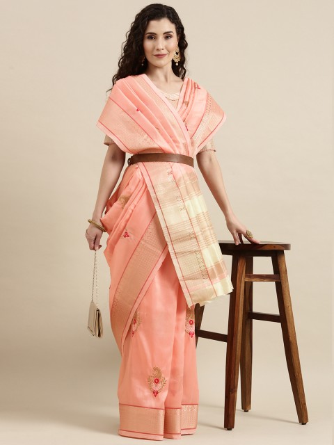 

Mitera Pink Embroidered Organza Saree